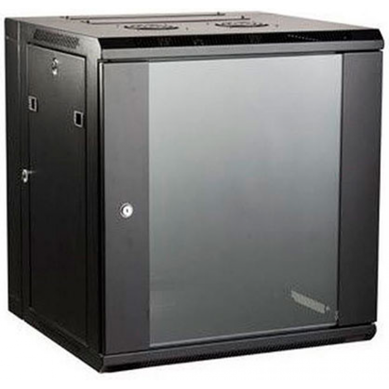 19" 9U Wall Mounted cabinet SteelNet SN-IRON 9U-06-06-ДС-2БГ (600x600х468 Glass Door Black)