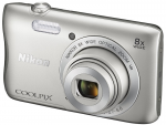 DC Nikon Coolpix S3700 Silver 20.1 MPx Zoom 8x (+case + 8GB SD card)