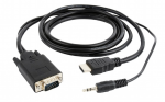Cable HDMI to VGA 3m Cablexpert A-HDMI-VGA-03-10 +3.5mm jack male-male V1.4 Black