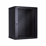 19" 15U Wall Mounted cabinet SteelNet SN-IRON 15U-06-06-ДС-2БГ (600x600х735 Glass Door Black)