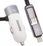 Car Charger Remax RCC102 USB 3.4A + MicroUSB/Lightning Cable Silver