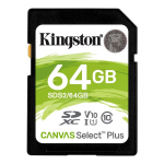 64GB SDXC Kingston SDS2/64GB Canvas Select Plus (Class 10 UHS-I U1 V10 400x 100MB/s)