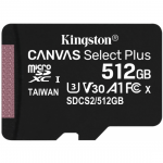 512GB microSDXC Kingston SDCS2/512GB Canvas Select Plus (Class 10 A1 UHS-I 600x with SD adapter Up to:100MB/s)