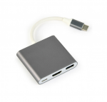 Adapter All-in-One Type-C to 1 х USB3.0 + Type-C + HDMI Gembird  A-CM-HDMIF-02-SG metal case Grey