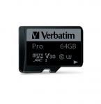 64GB microSDXC Verbatim Pro U3 Class 10 UHS-I SD adapter