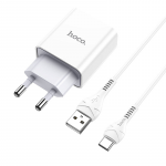 Charger Hoco C81A Asombroso USB 2.1A + Type-C Cable White
