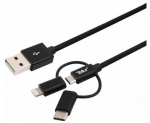 Cable Lightning + micro USB + Type-C to USB 0.1m Tellur TLL155343 Black