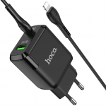 Charger Hoco N5 Favor dual port PD20W+QC3.0 charger set with cable Type-C to Lightning Black