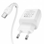 Charger Hoco N5 Favor dual port PD20W+QC3.0 charger set with cable Type-C to Type-C White