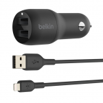 Car Charger Belkin CCD001BT1MBK Dual USB + cable USB-A to Lightning 1.0m 24W Black