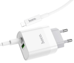 Charger Hoco C80A Rapido PD20W+QC3.0 charger with cable Type-C to Type-C White