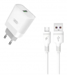 Charger XO 1xUSB + MicroUSB Cable QC3.0 15W White