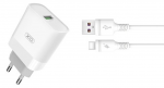 Charger XO 1xUSB + Type-C Cable QC3.0 + PD 18W White