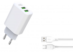 Charger XO 2xUSB + MicroUSB Cable QC3.0 18W White