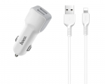 Car Charger Hoco Z23 Grand style dual port with Lightning cable White
