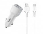 Car Charger Hoco Z23 Grand style dual port with MicroUSB cable White
