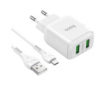 Charger Hoco N6 Charmer dual port QC3.0 charger set with cable MicroUSB White