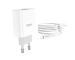 Charger Hoco C80A Rapido PD20W+QC3.0 charger with cable Type-C to Lightning White